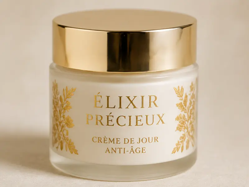 Pot de crème Élixir Précieux avec décor et lettrage dorés